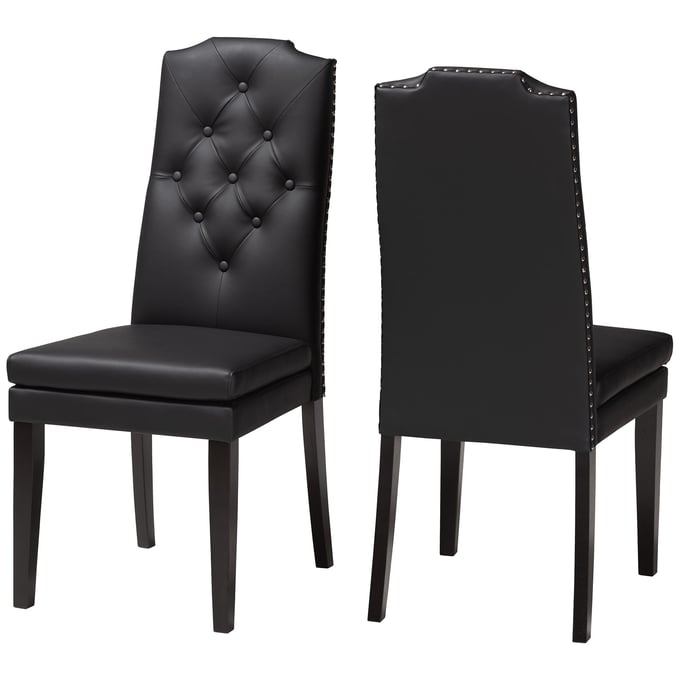 2 Baxton Studio Dylin Black Faux Leather Button Tufted Back Dining Chairs BAX-BBT5158-BLACK