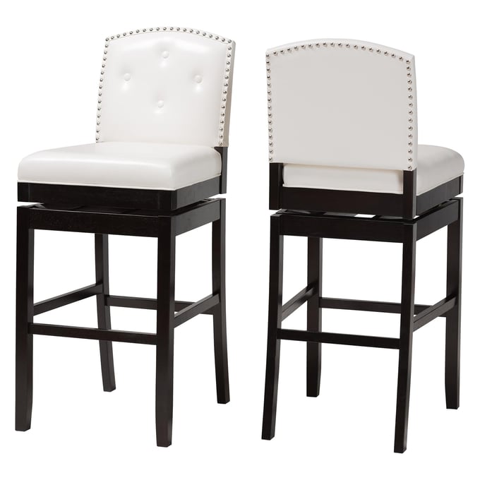 2 Baxton Studio Ginaro White Faux Leather Upholstered Swivel Bar Stools BAX-BBT5220-WHITE-STOOL