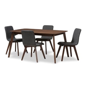 Baxton Studio Sugar Dark Grey Fabric Walnut Wood 5pc Dining Set