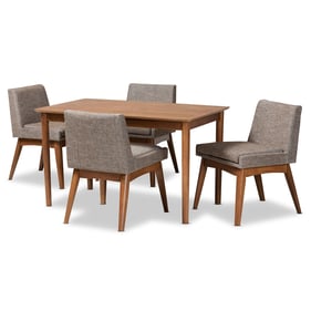 Baxton Studio Nexus Grey Fabric Walnut Brown Wood 5pc Dining Set