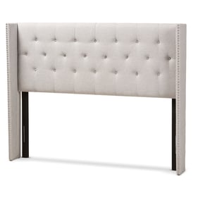 Baxton Studio Ally Greyish Beige Fabric Nailhead King Winged Headboard