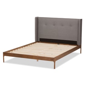 Baxton Studio Brooklyn Grey Fabric Walnut Wood Queen Platform Bed