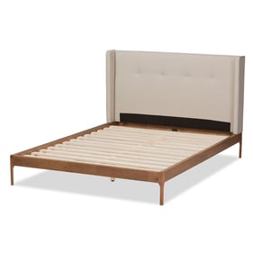 Baxton Studio Brooklyn Light Beige Fabric Walnut Wood Full Platform Bed