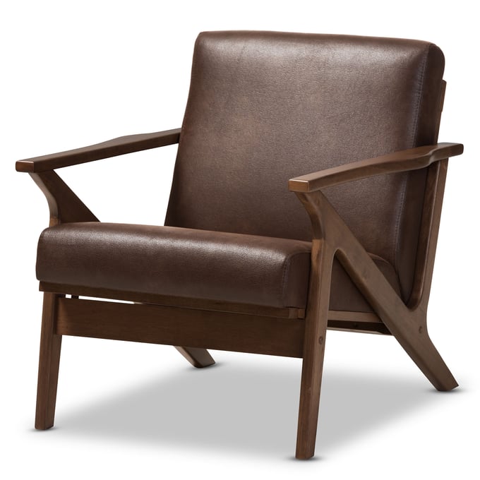 Baxton Studio Bianca Dark Brown Faux Leather Lounge Chair BAX-BIANCA-DBR-WL-BR-CC