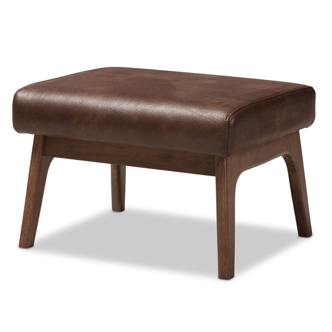 Baxton Studio Bianca Walnut Dark Brown Faux Leather Ottoman BAX-BIANCA-DBR-WL-BR-OT