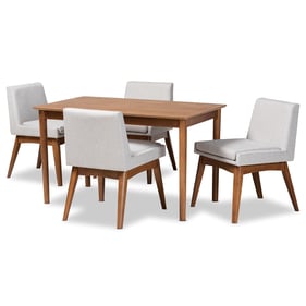 Baxton Studio Nexus Greyish Beige Fabric Walnut Brown Wood 5pc Dining Set