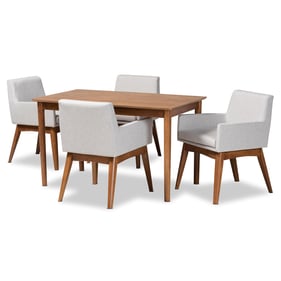 Baxton Studio Dorina Greyish Beige Fabric Walnut Brown Wood 5pc Dining Set