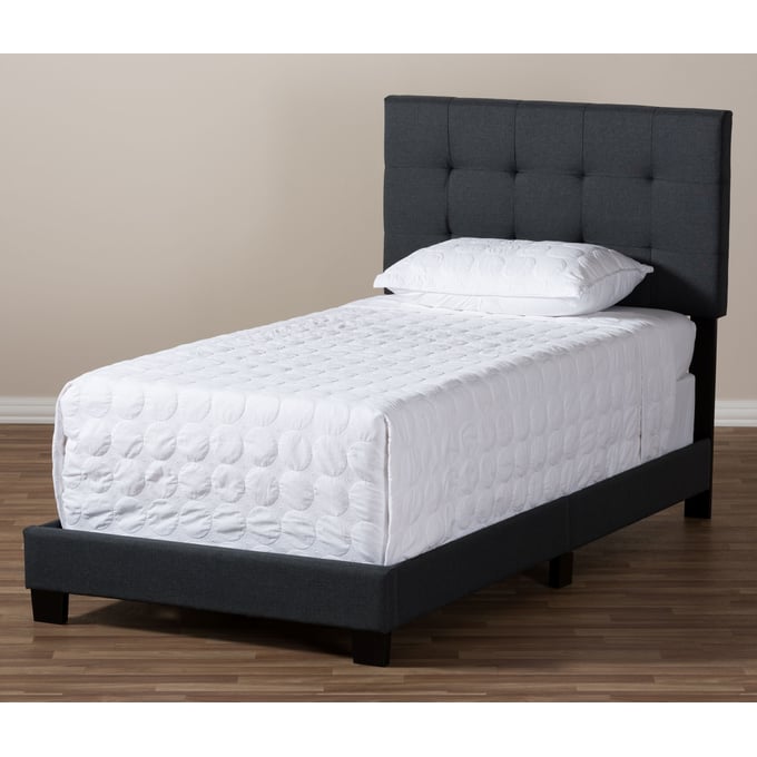 Baxton Studio Brookfield Charcoal Grey Fabric Upholstered Twin Bed