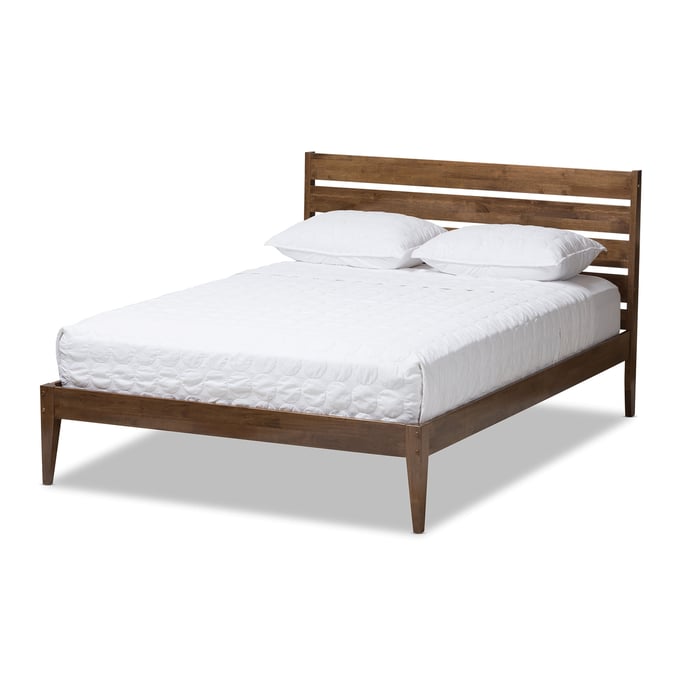 Baxton Studio Elmdon Walnut Wood Slatted Headboard King Platform Bed BAX-SW8066-WALNUT-M17-KING