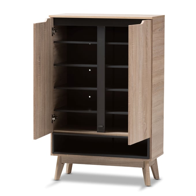 Baxton Studio Fella Modern Light Brown Wood Shoe Cabinet The