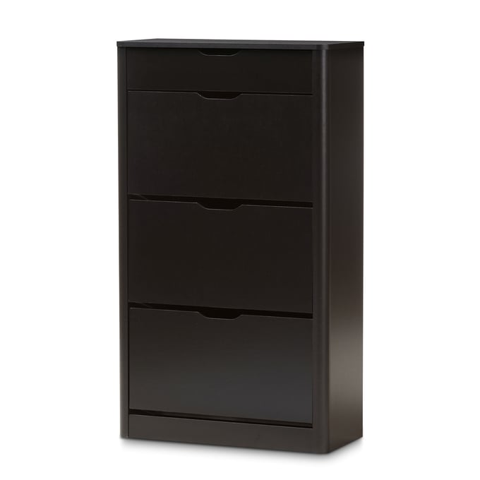 Baxton Studio Cayla Black Wood Shoe Cabinet BAX-SESC214-BLACK-SHOE-CABINET