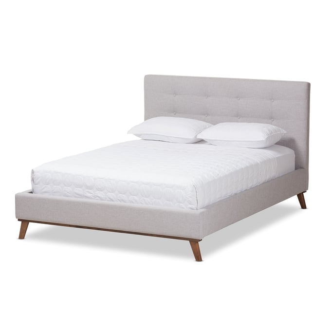 Baxton Studio Valencia Greyish Beige Fabric Queen Platform Bed