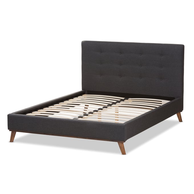 Baxton Studio Valencia Dark Grey Fabric Full Platform Bed BAX-BBT6662-DARK-GREY-FULL