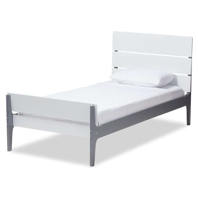 Baxton Studio Nereida White Grey Wood Twin Platform Bed BAX-HT1703-WHITE-GREY-TWIN