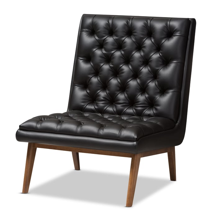 Baxton Studio Annetha Black Faux Leather Upholstered Lounge Chair BAX-BBT5272-PINE-BLACK-CC