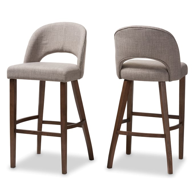 2 Baxton Studio Melrose Modern Light Grey Fabric Upholstered Bar Stools BAX-MELROSE-LIGHT-GREY-BS