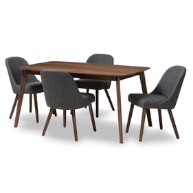 Baxton Studio Cody Dark Grey Fabric Walnut Brown Wood 5pc Dining Set