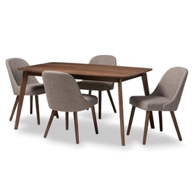 Baxton Studio Cody Light Grey Fabric Walnut Brown Wood 5pc Dining Set