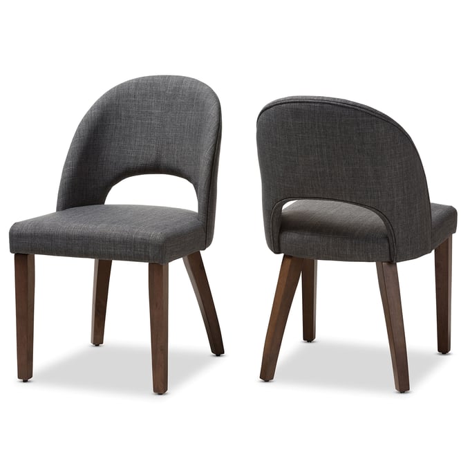 2 Baxton Studio Wesley Dark Grey Fabric Upholstered Dining Chairs BAX-WESLEY-DARK-GREY-DC