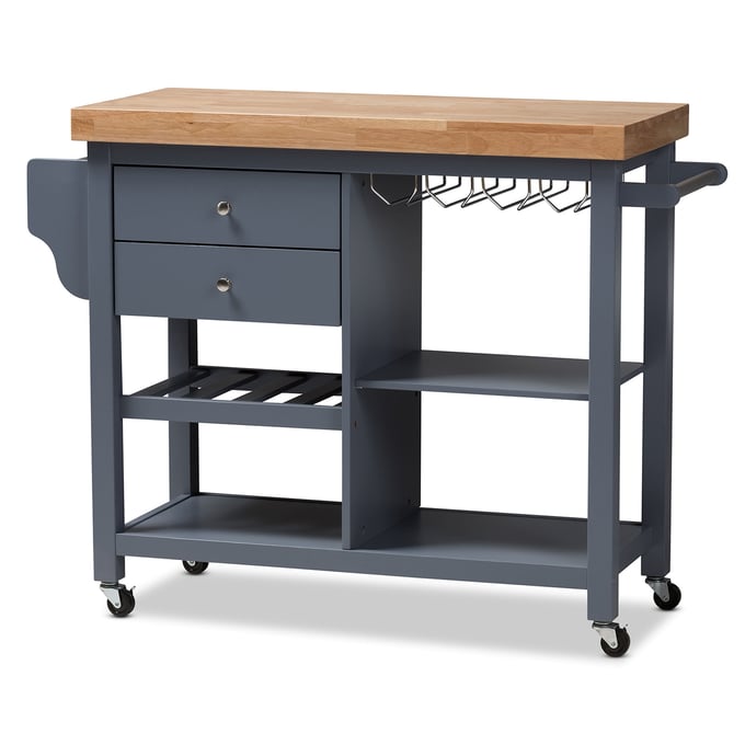 Baxton Studio Sunderland Dark Grey Wood Kitchen Cart BAX-RT515-OCC