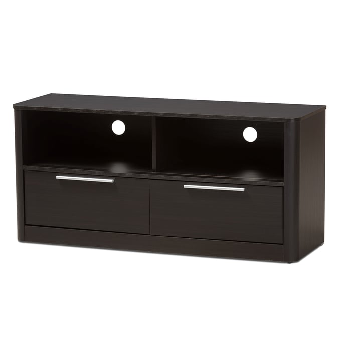 Baxton Studio Carlingford Dark Brown Wood 2 Drawers TV Stand BAX-ET-5512-00-DARK-BROWN-TV