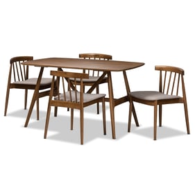 Baxton Studio Wyatt Beige Fabric Walnut Wood 5pc Dining Set