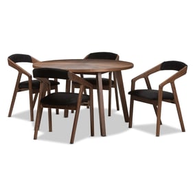 Baxton Studio Wendy Black Fabric Brown Wood 5pc Dining Set