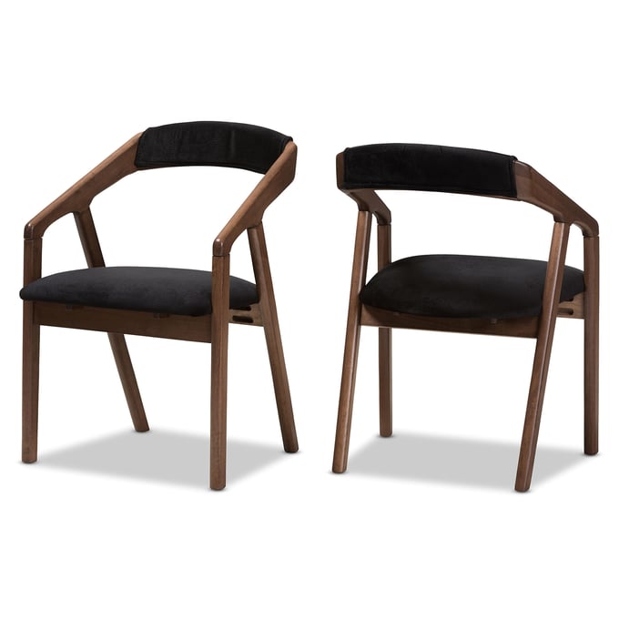 2 Baxton Studio Wendy Black Velvet Dining Chairs BAX-WL-SUNBURST-DIN-CH