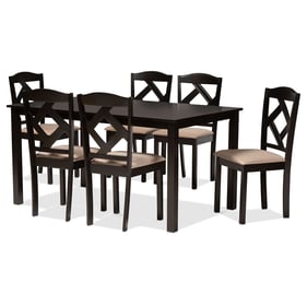 Baxton Studio Ruth Sand Fabric Dark Brown Wood 7pc Dining Set