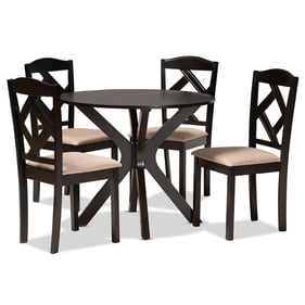 Baxton Studio Carlin Sand Fabric Dark Brown Wood 5pc Dining Set