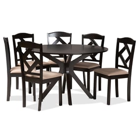 Baxton Studio Carlin Sand Fabric Dark Brown Wood 7pc Dining Set