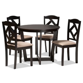 Baxton Studio Morigan Sand Fabric Dark Brown Wood 5pc Dining Set