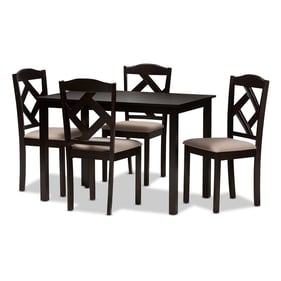 Baxton Studio Ruth Beige Fabric Dark Brown Wood 5pc Dining Set