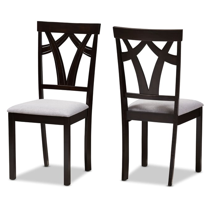 2 Baxton Studio Sylvia Grey Fabric Upholstered Dining Chairs BAX-RH146C-DARK-BROWN-GREY-DC