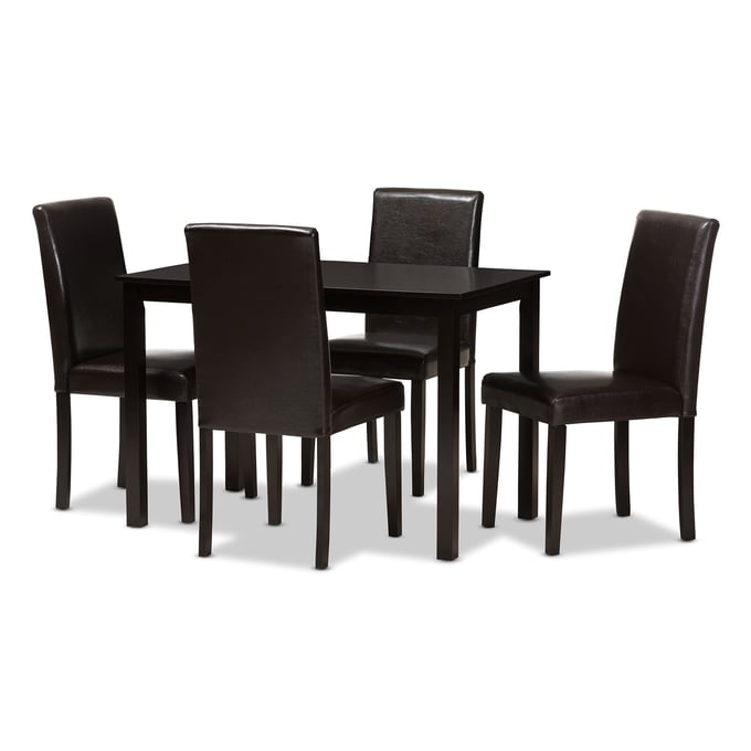 Baxton Studio Mia Dark Brown Faux Leather Upholstered 5pc Dining Set BAX-RH5992C-DBR-DINSET