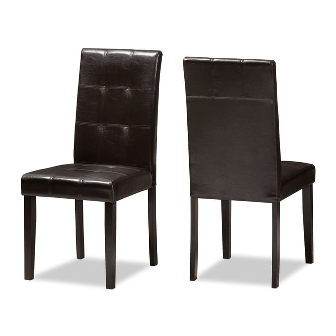 2 Baxton Studio Avery Dark Brown Faux Leather Upholstered Dining Chairs BAX-RH5991C-DARK-BROWN-DC