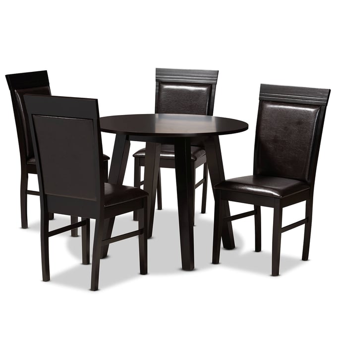 Baxton Studio Miya Dark Brown 5pc Dining Room Set BAX-MIYA-DBR-5PCDINSET