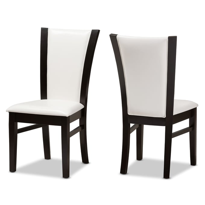 2 Baxton Studio Adley White Faux Leather Dining Chairs BAX-RH5510C-DBR-WH-DC