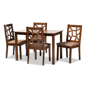 Baxton Studio Abilene Light Brown Fabric Walnut Wood 5pc Dining Set