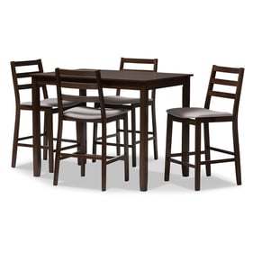 Baxton Studio Nadine Light Grey Fabric Walnut Brown Wood 5pc Pub Set