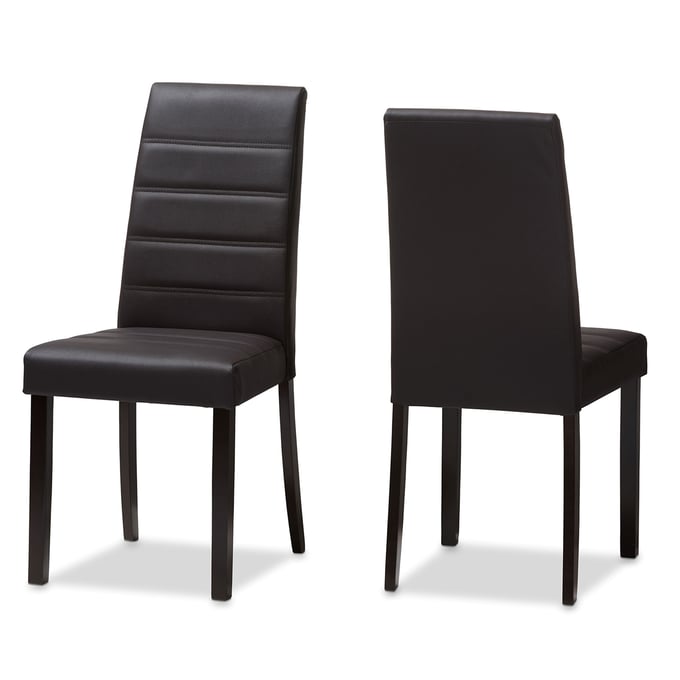 2 Baxton Studio Lorelle Dark Brown Faux Leather Upholstered Dining Chairs BAX-LW22-BROWN-DC