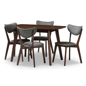 Baxton Studio Hadrea Dark Grey Fabric Walnut Brown Wood 5pc Dining Set