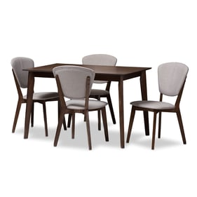 Baxton Studio Tarelle Light Grey Fabric Walnut Wood 5pc Dining Set