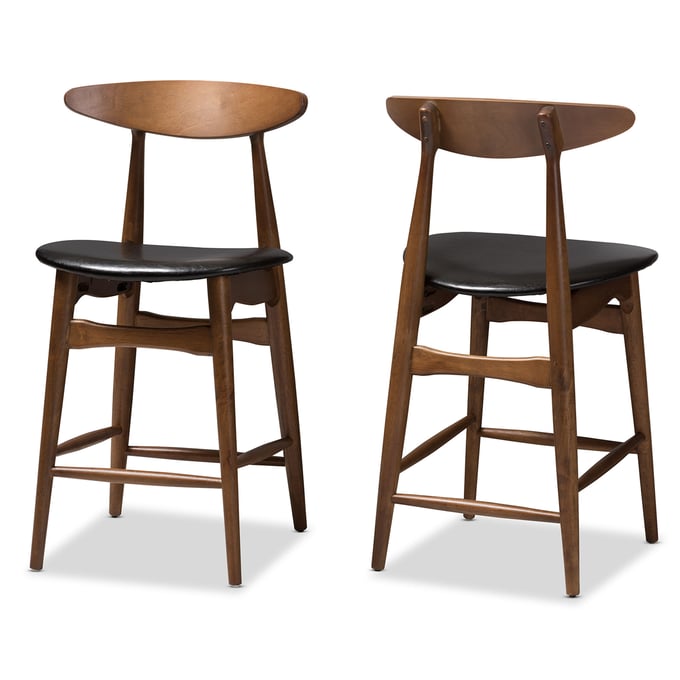 2 Baxton Studio Flora Black Faux Leather Upholstered Counter Stools BAX-FLORA-BLK-WL-CNTRSTL