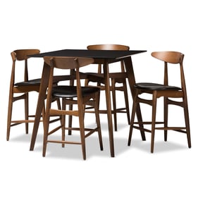 Baxton Studio Flora Black Faux Leather Walnut Wood 5pc Pub Set