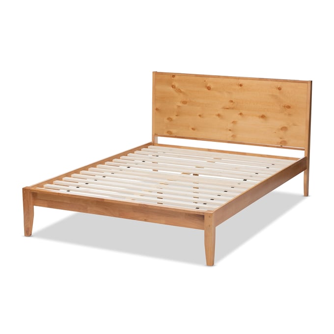 Baxton Studio Marana Natural Brown Wood Full Platform Bed BAX-SW8093-NATURAL-FULL