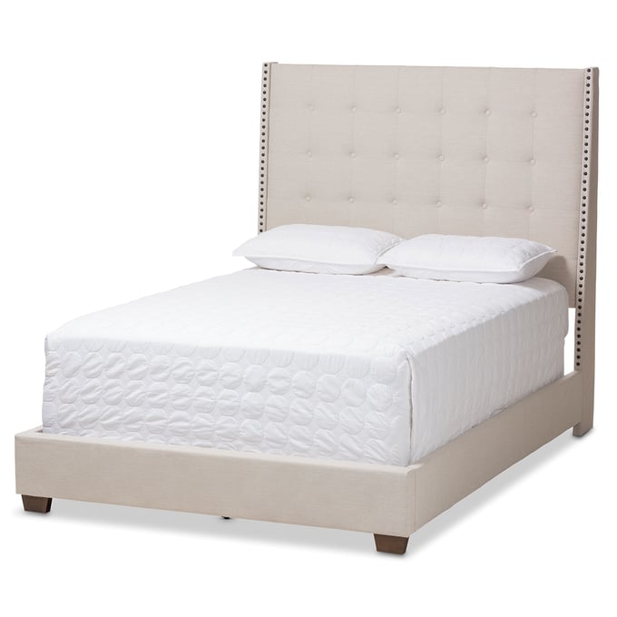 Baxton Studio Georgette Light Beige Fabric Upholstered King Bed BAX-CF8957-LIGHT-BEIGE-KING