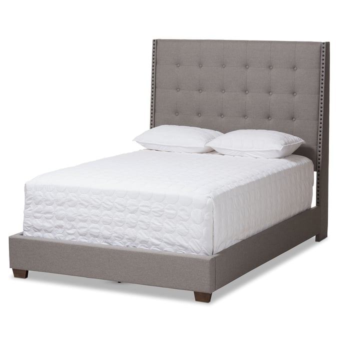 Baxton Studio Georgette Light Grey Fabric Upholstered Queen Bed