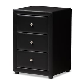 Baxton Studio Tessa Black Faux Leather 3 Drawers Night Stand