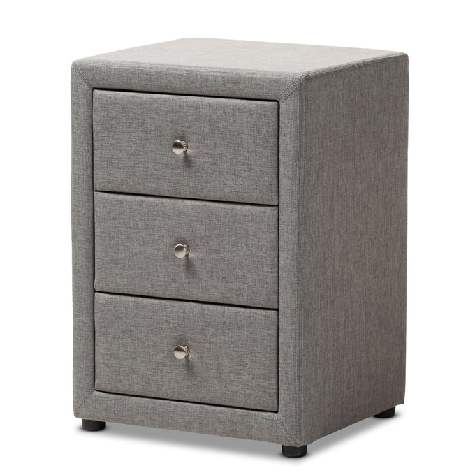 Baxton Studio Tessa Grey Fabric Upholstered 3 Drawers Night Stand BAX-BBT3138-GREY-NS